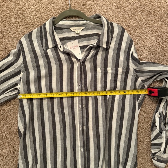 NWT Lucky Brand | Grey and White Striped Button Down Blouse | Size M - Picture 6 of 8